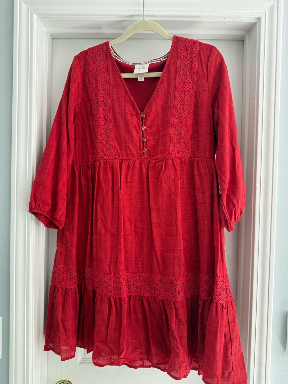 Knox Rose Red Boho Tiered V-Neck Dress